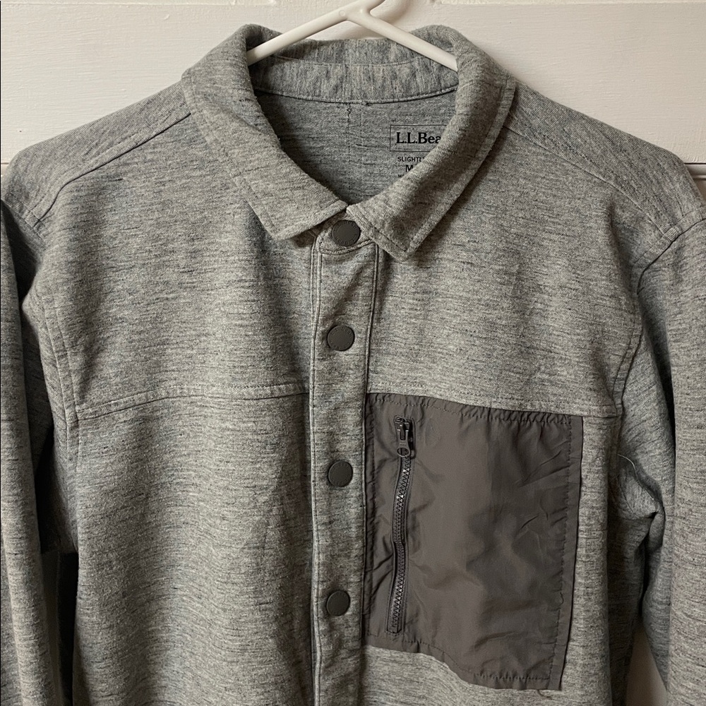 L.L. Bean Explorer Grey Snap-Front Slightly Fitted Dress Shirt Men's size M tall